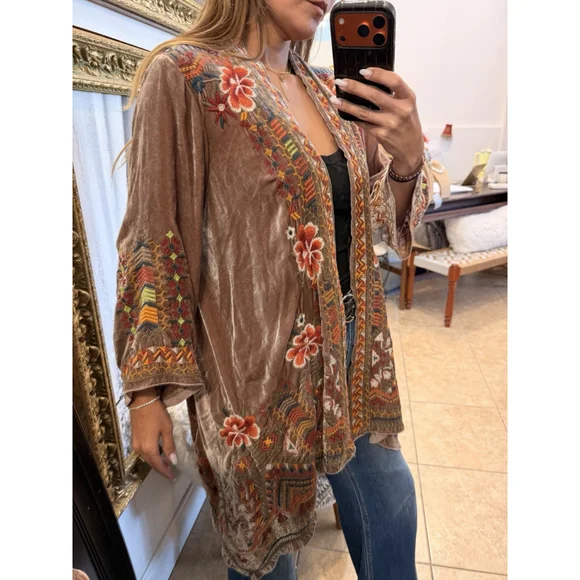 Johnny Was Maeve Velvet Embroidered Kimono